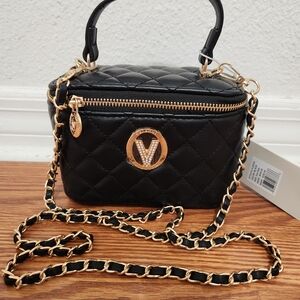 Black Quilted Valentino Mini Bag with Gold Accents